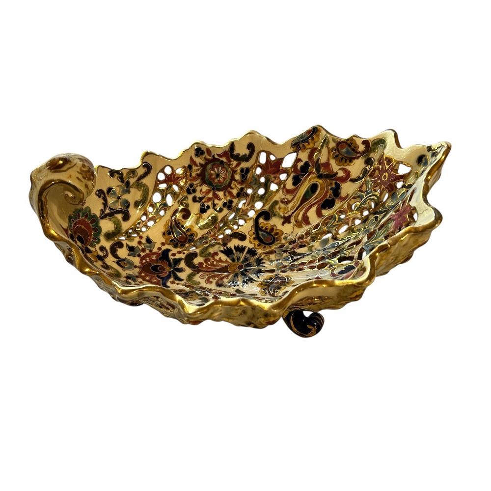 Budapest Fischer Rare Ornate‎ Gold Floral Pierced Footed Bowl